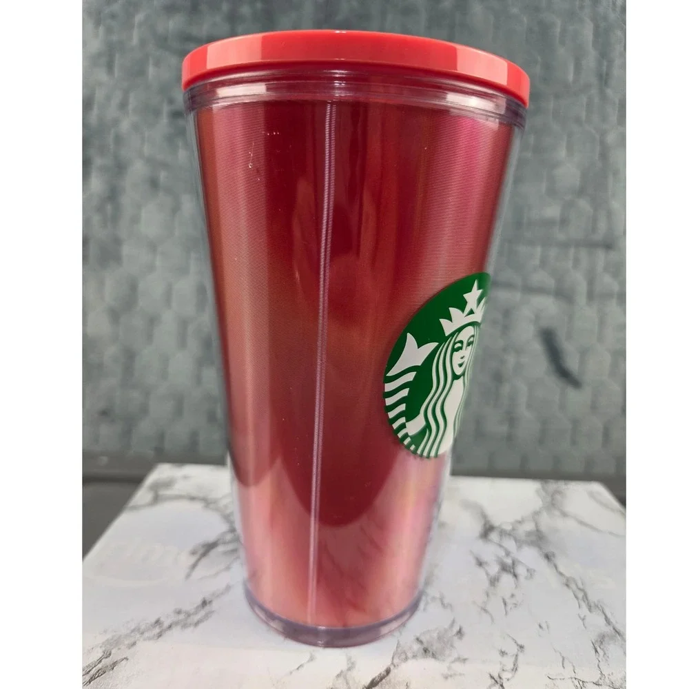Starbucks Red Metallic Iridescent‎ Double Wall Cold Cup Tumbler 16oz Siren Logo
